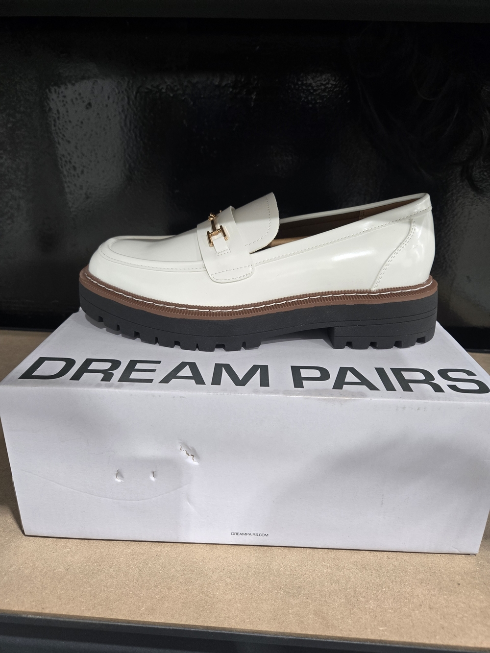 Dream Pairs White Chunky Platform Loafer with Gold Bit - Picture 2 of 2